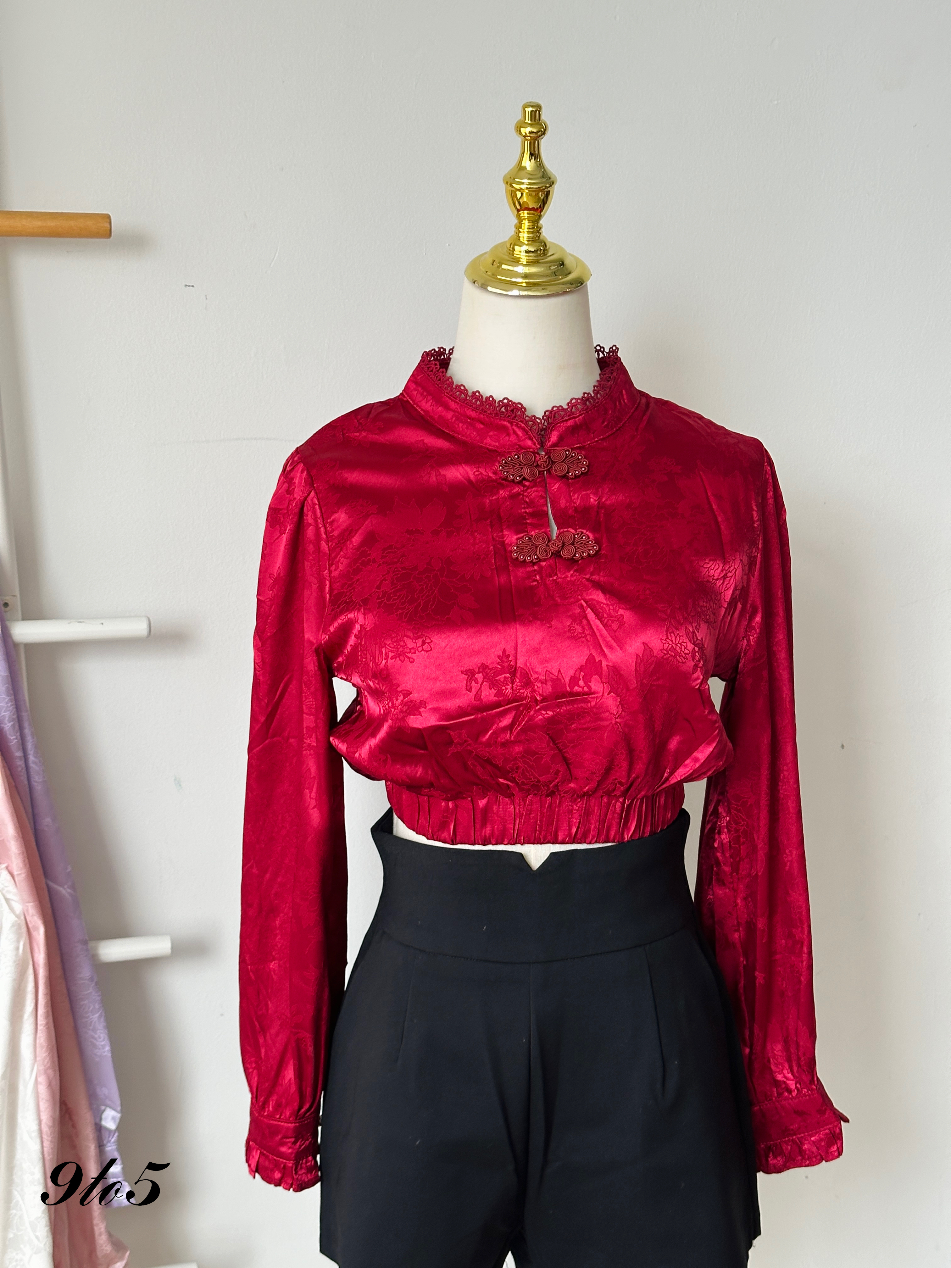 T3934 Long Sleeve Cheongsam Top - 4 Colors