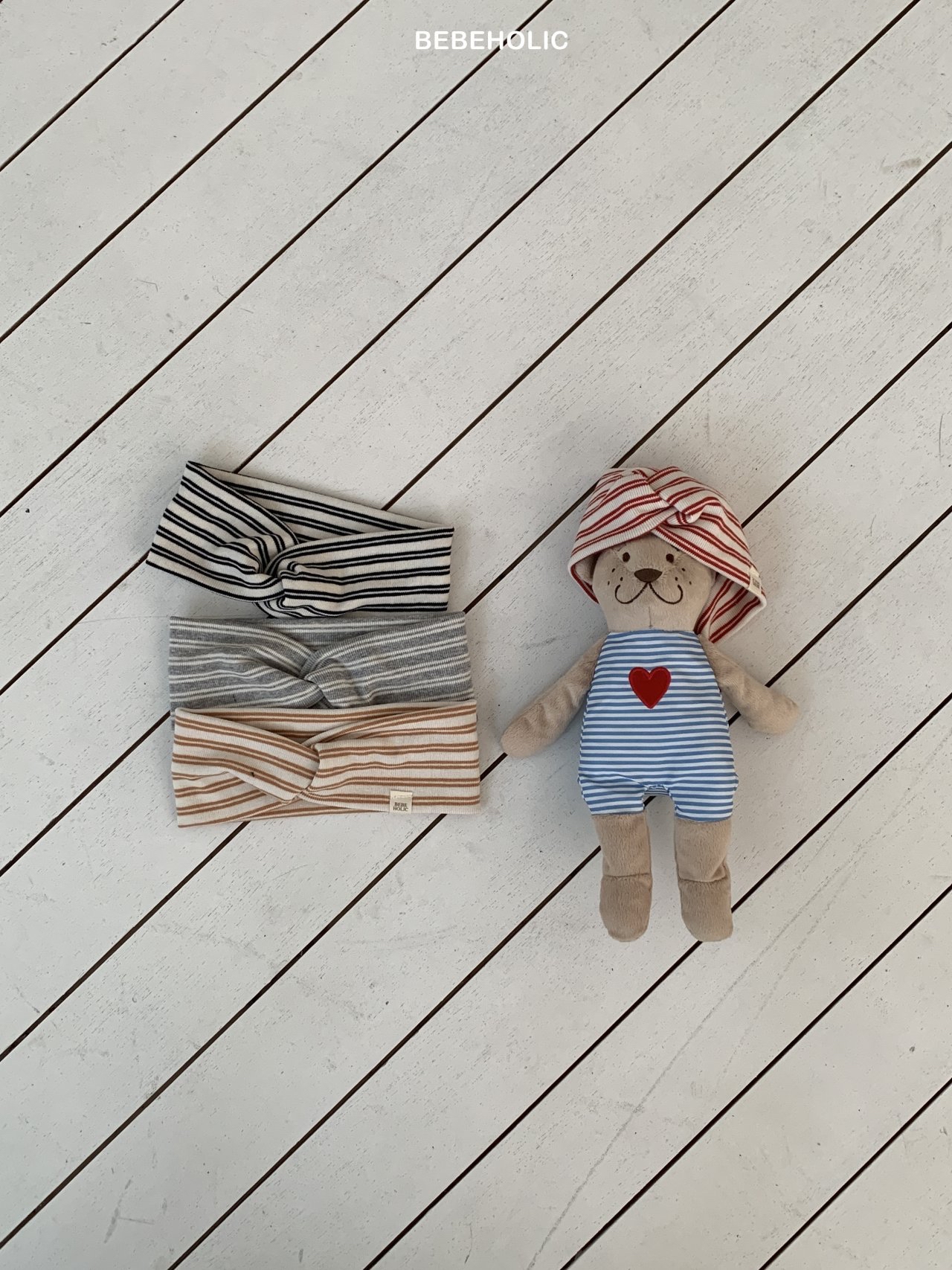 🌸預訂 韓國直送🌸🇰🇷BEBEHOLIC四色標籤條紋扭結髮帶