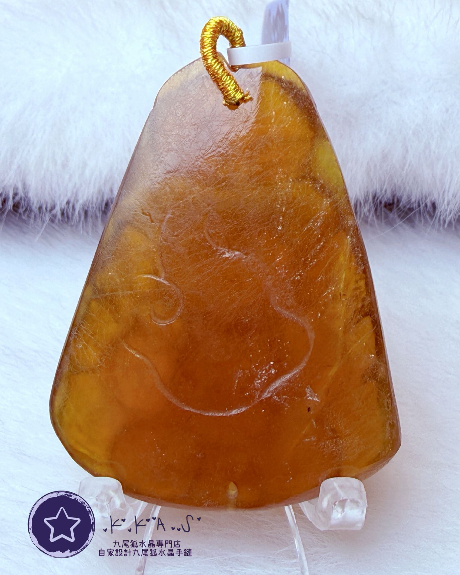 K00004 摩根石九尾雙狐 - 吊墜/手牌兩用款(上下孔)