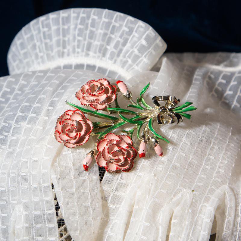 1960s British Brand "Exquisite" PinkCarnation October Birthday Flower Brooch (AZ006)