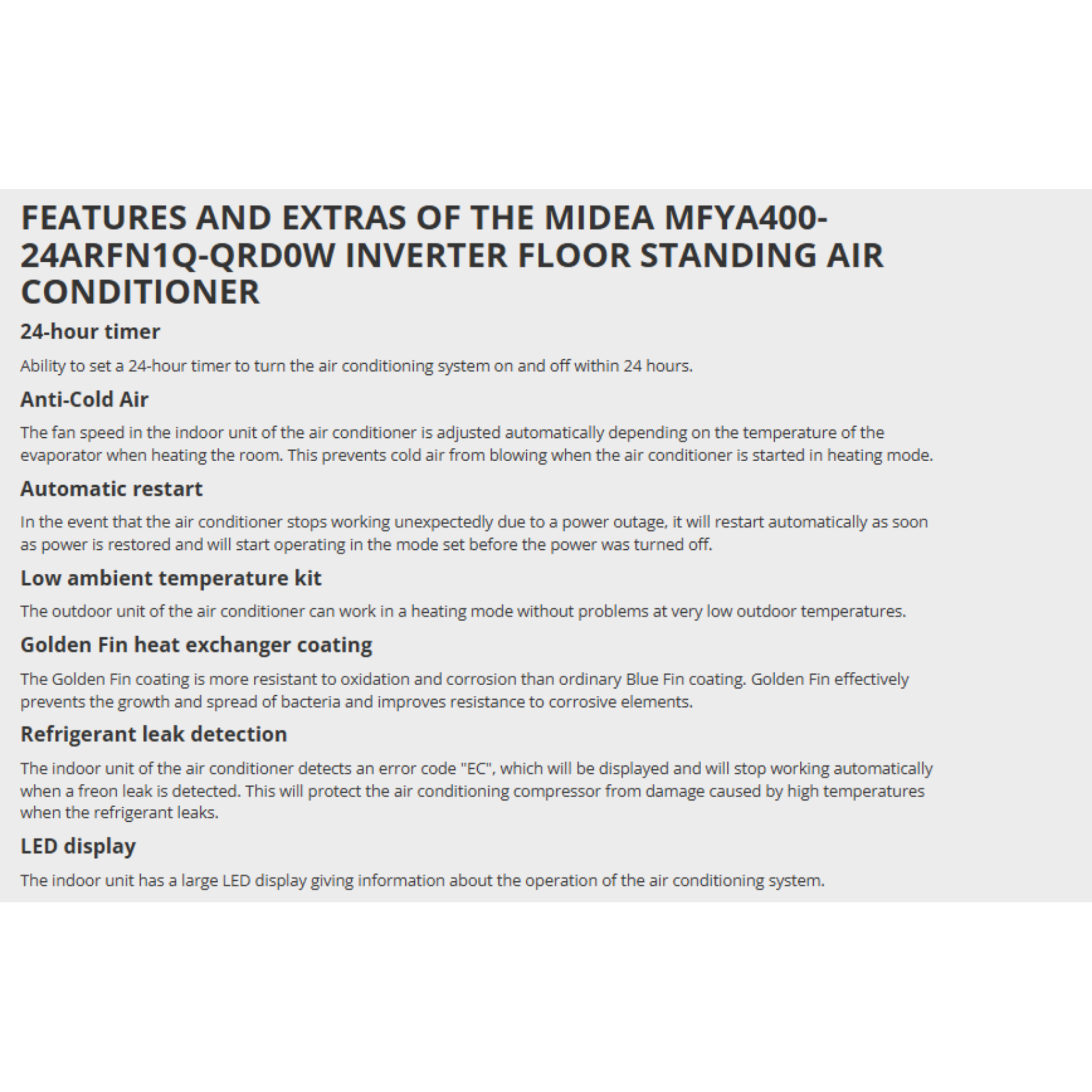 Midea 2.5Hp R410A Airfeel Tower Inverter Floor Standing Air Conditioner MFYA-24ARFN1