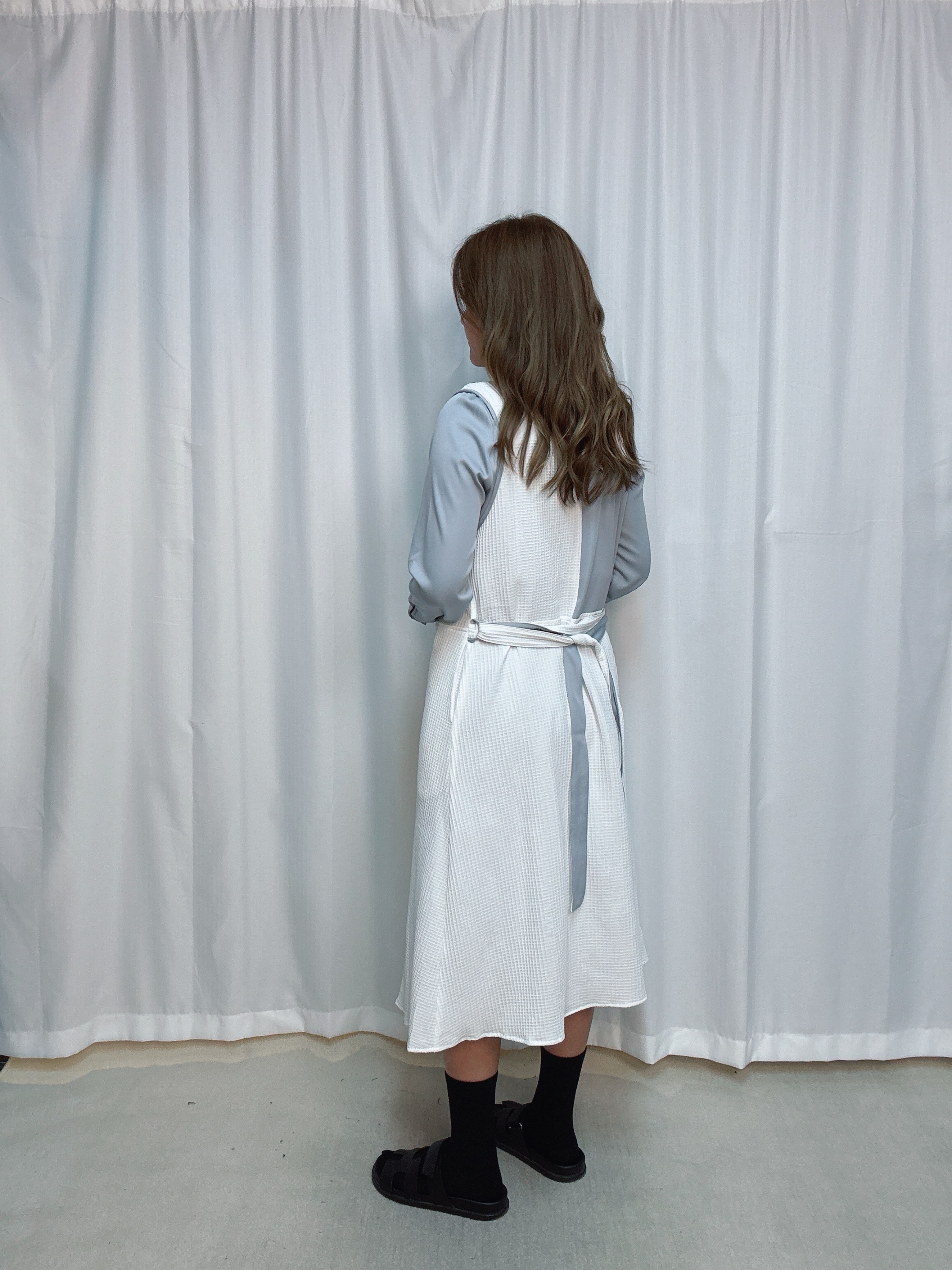 103483 BS444 自家系列 千鳥格網拼提花格紋梳織背心外套 +提花格紋梳織撞色長身恤衫裙套裝