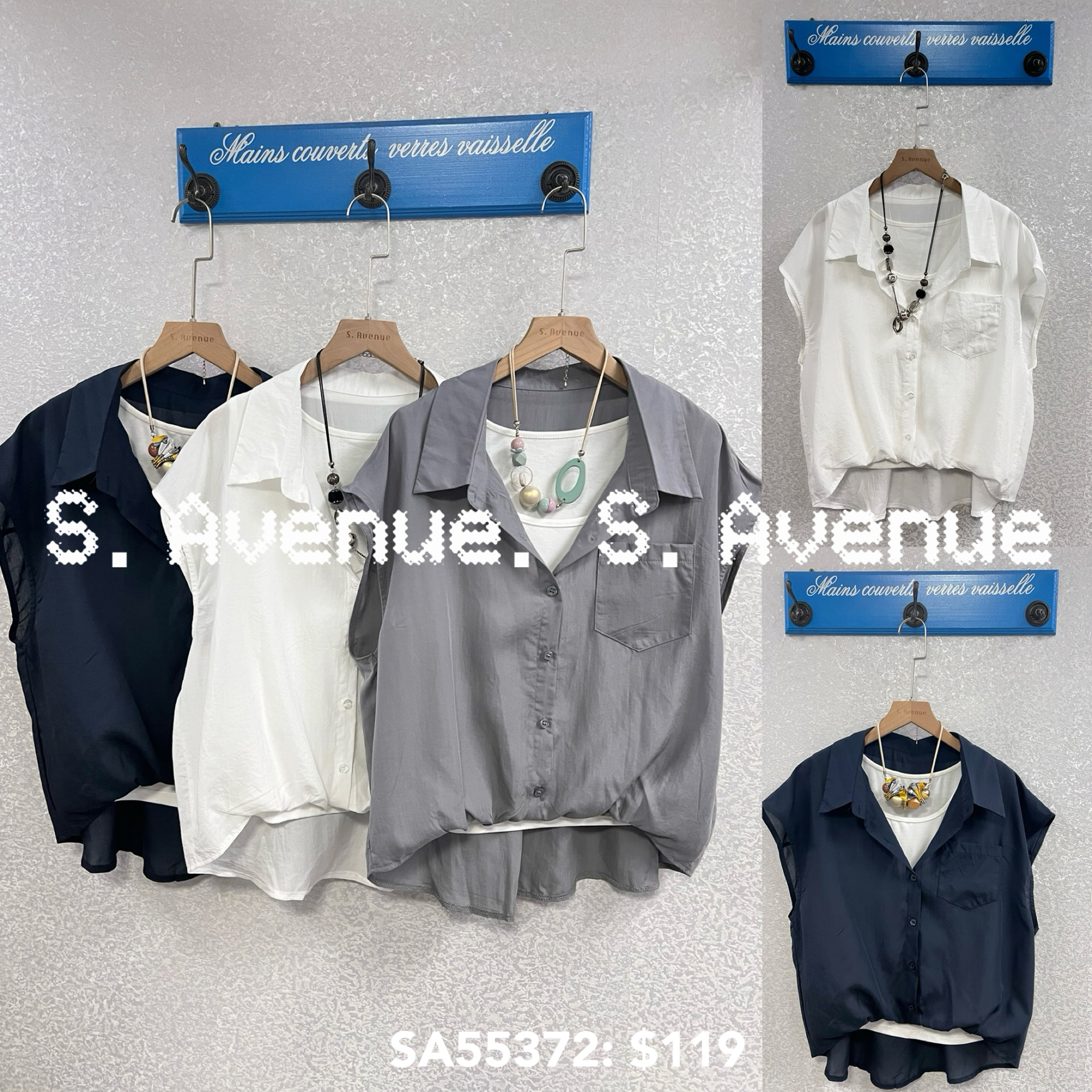 SA55372: 短袖前短後長假兩件shirt