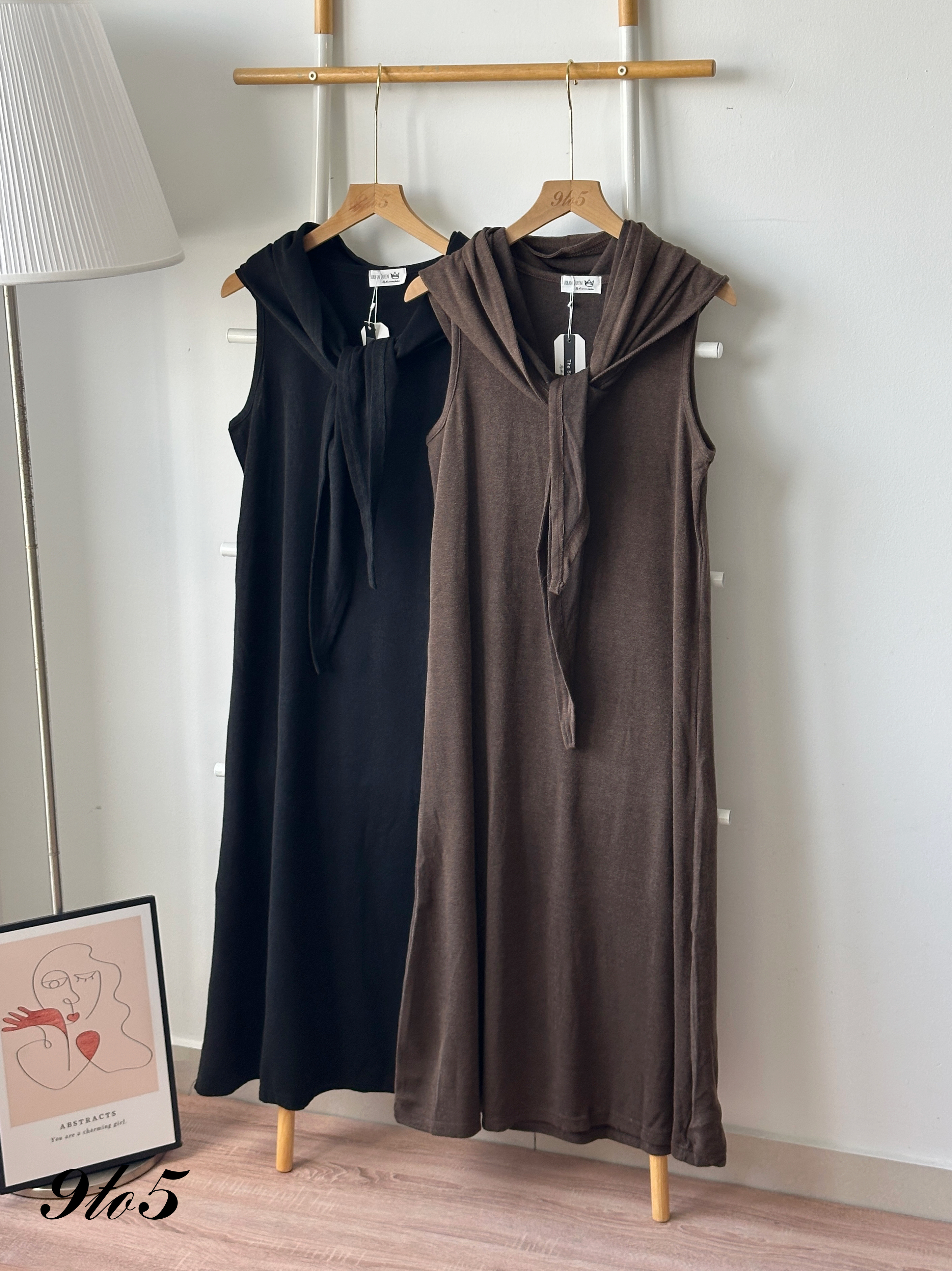 D2359 Sleeveless Long Dress - Black & Brown