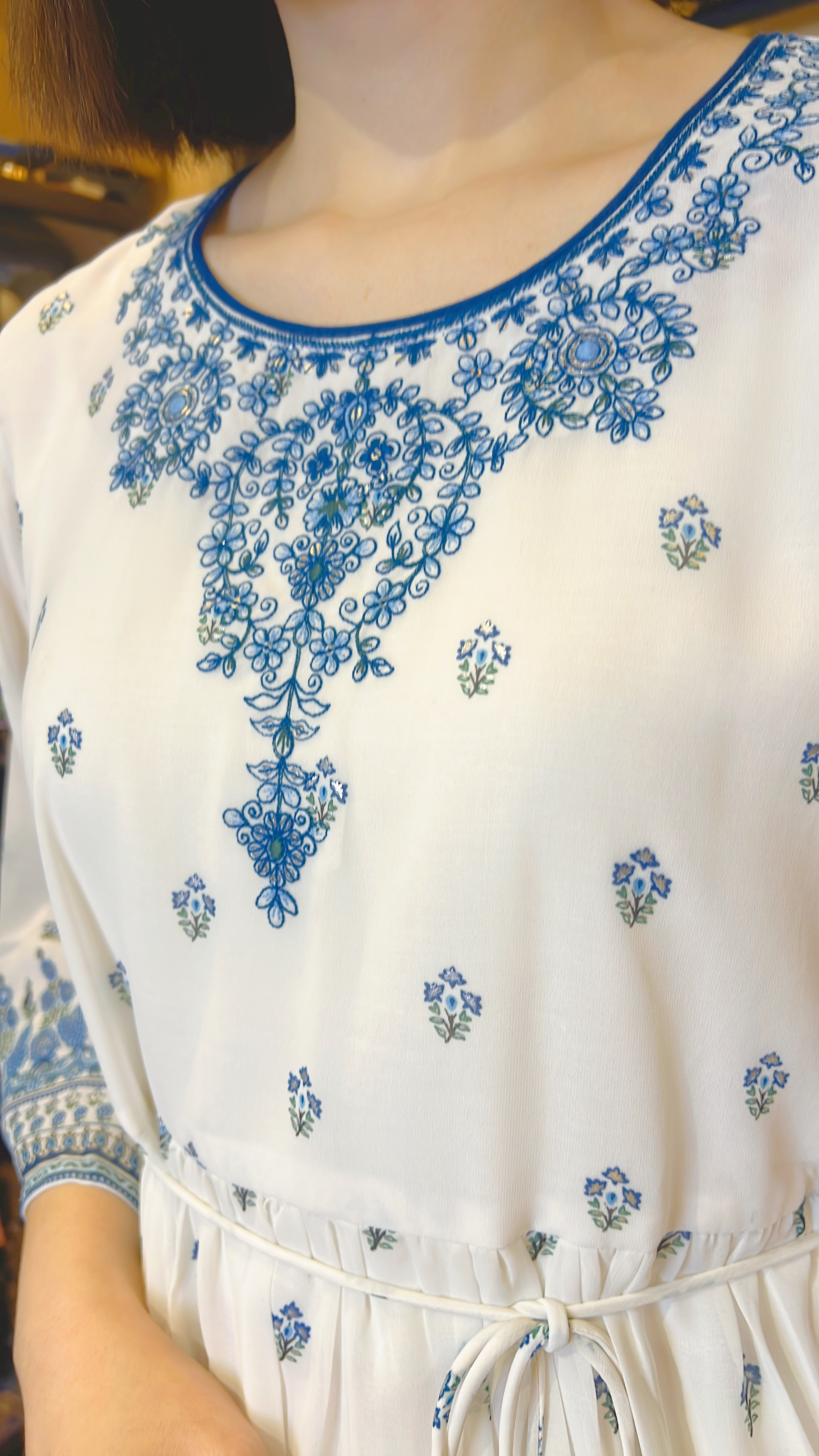 White x Blue White Chiffon Short OP 37" #1005