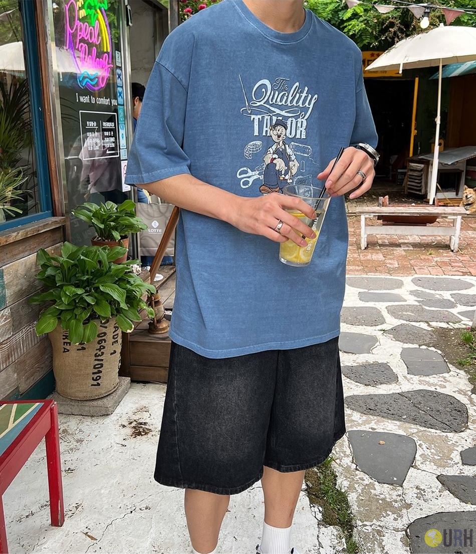 【100%保證韓國直送】Vintage Pigment Character Tailor復古洗水落肩寬鬆短袖Tee 👕 [3 color] RG165909