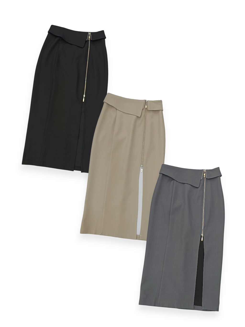 Front Zipper Midi Skirt M239