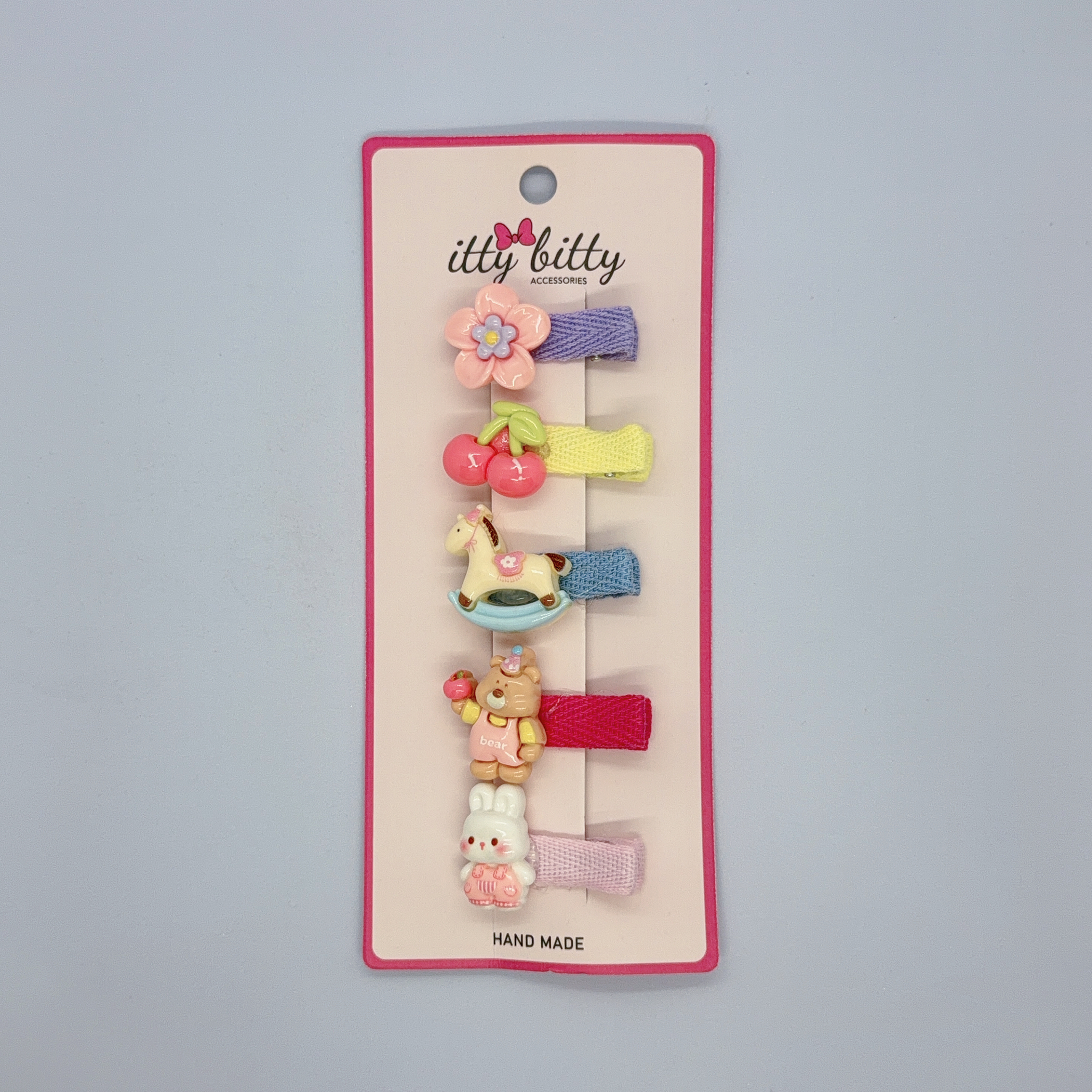 公仔飾牌包邊鴨嘴髮夾組 (5隻裝) / Cute Charm Trimmed Alligator Hair Clip Set (5 pcs) - 組合A