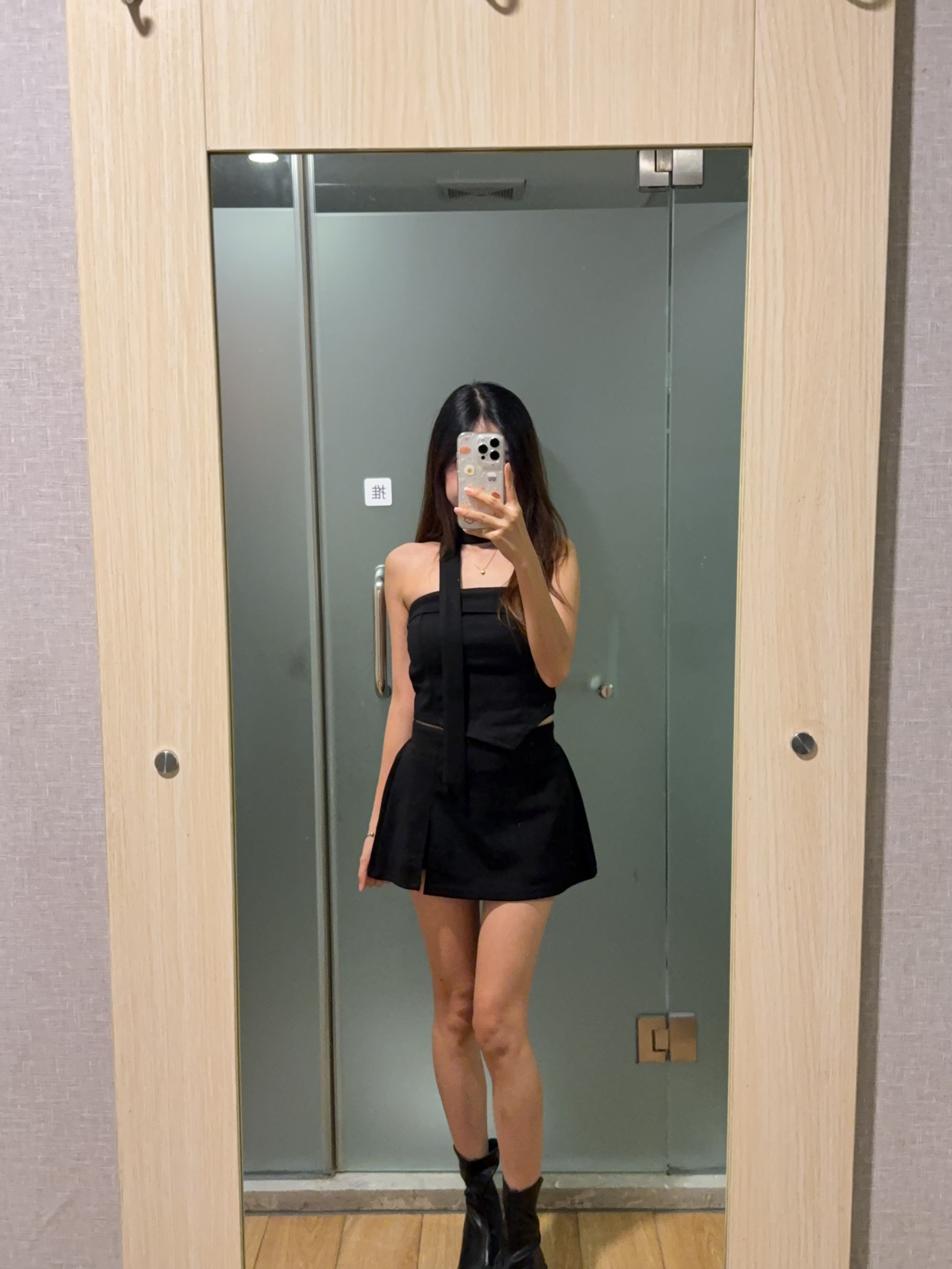 鱼骨抹胸背心+开叉半身短裙两件套（配飘带）R3006