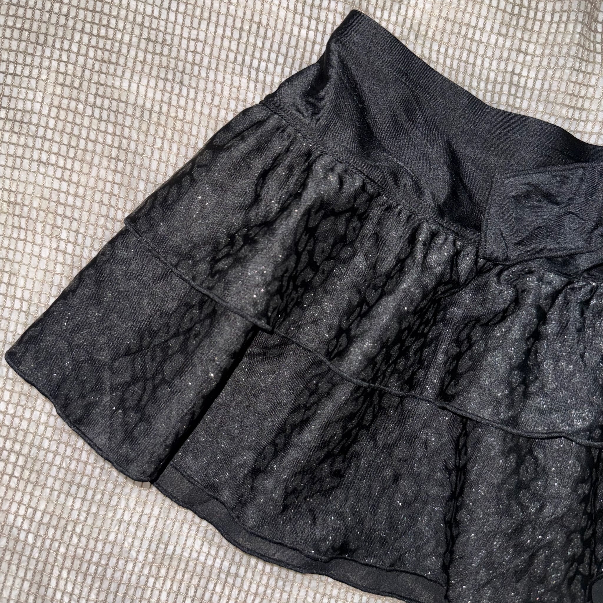 Black Glitter Lace Wrap Mini Skirt