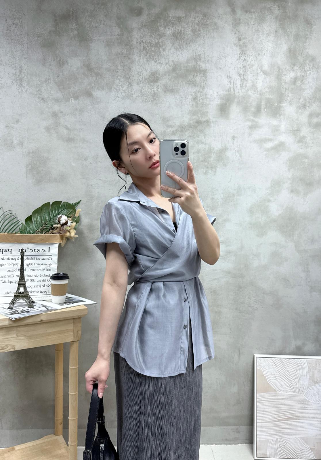 G02 交叉綁腰絲質恤衫