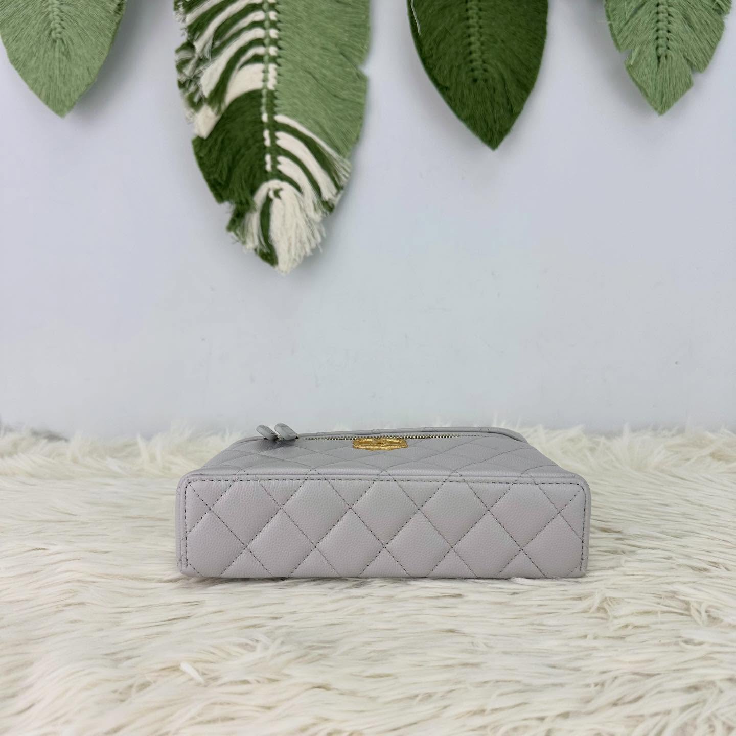 CHANEL🤍PRE OWNED 25P LP 灰色金扣荔枝牛皮飯盒包 晶片款 手提單肩斜肩包🩶