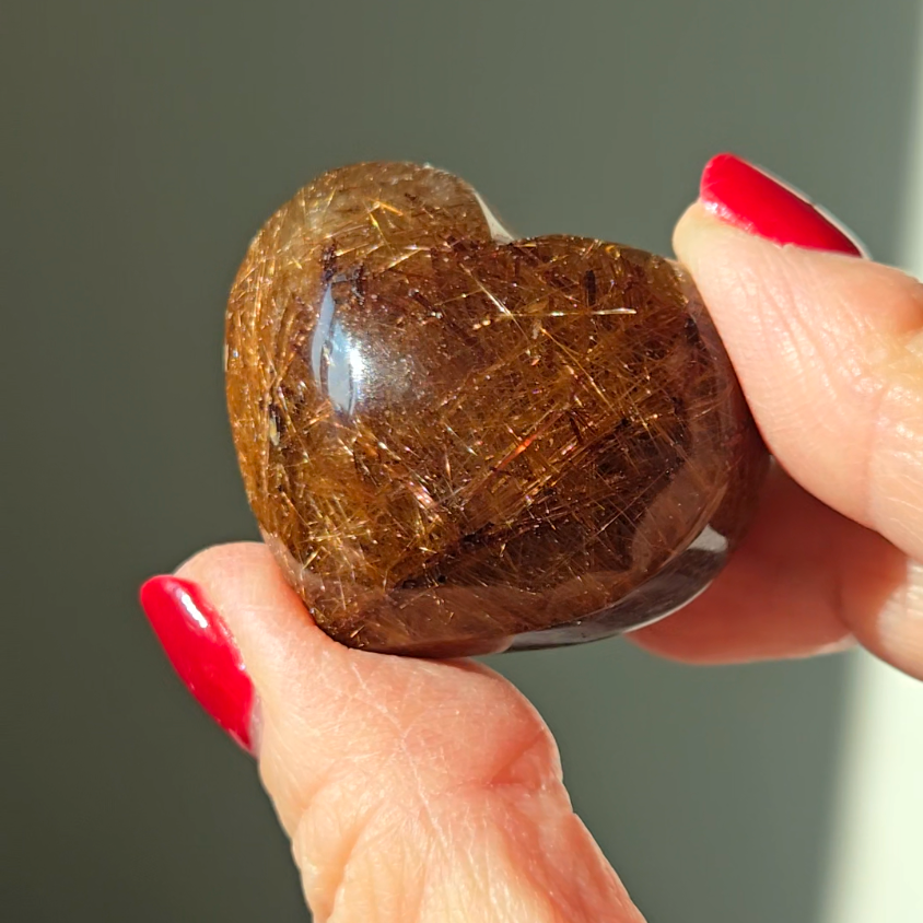 Golden flower rutiles in smoky quartz heart - RT687