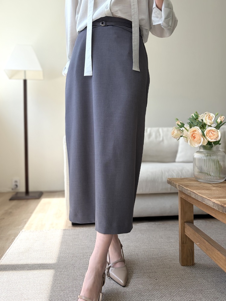 Colette Layered Belted Skirt (Charcoal)