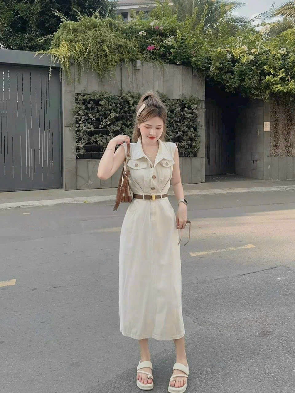 無袖麻布連身裙