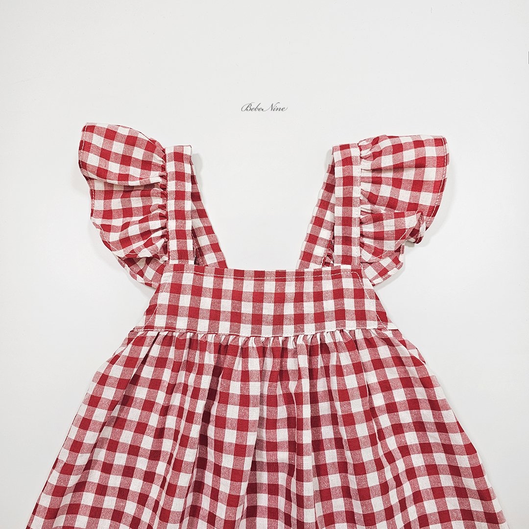 ☀️預訂 韓國直送☀️🇰🇷Bebenine兩色格紋荷葉邊純棉吊帶連身裙