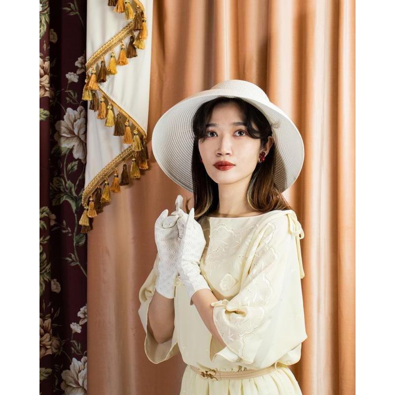 Hepburn Style White Summer Vocation Wide-Brim Sun Hat(MT906)