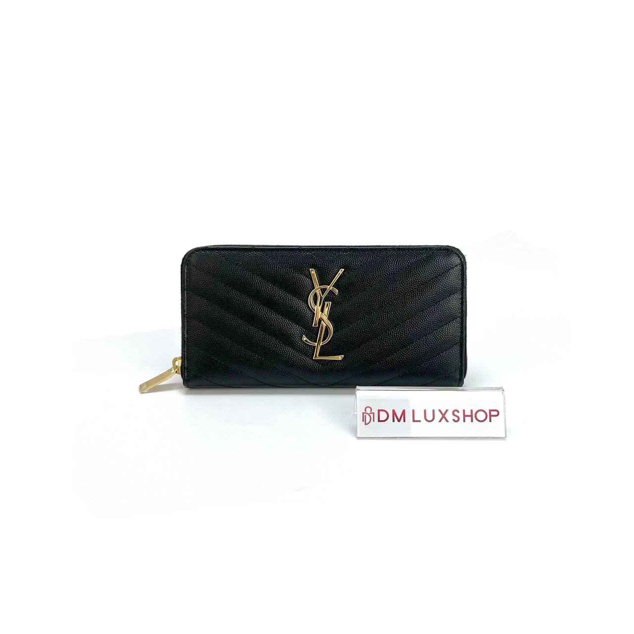 YSL Black Zip-Around Long Wallet GHW