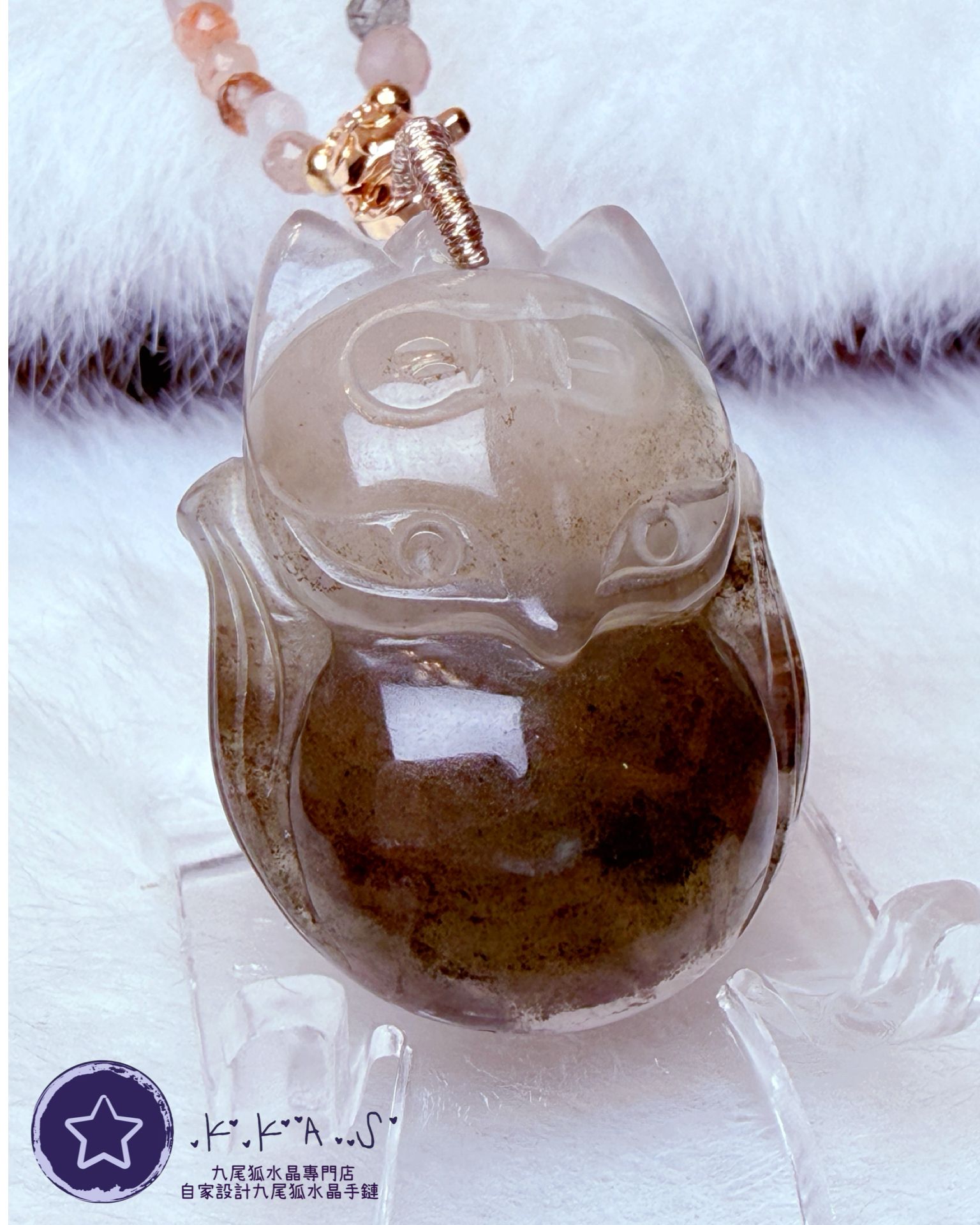 K00107 綠幽靈 蝴蝶結狐小妹 - 吊墜頸鏈/套鏈