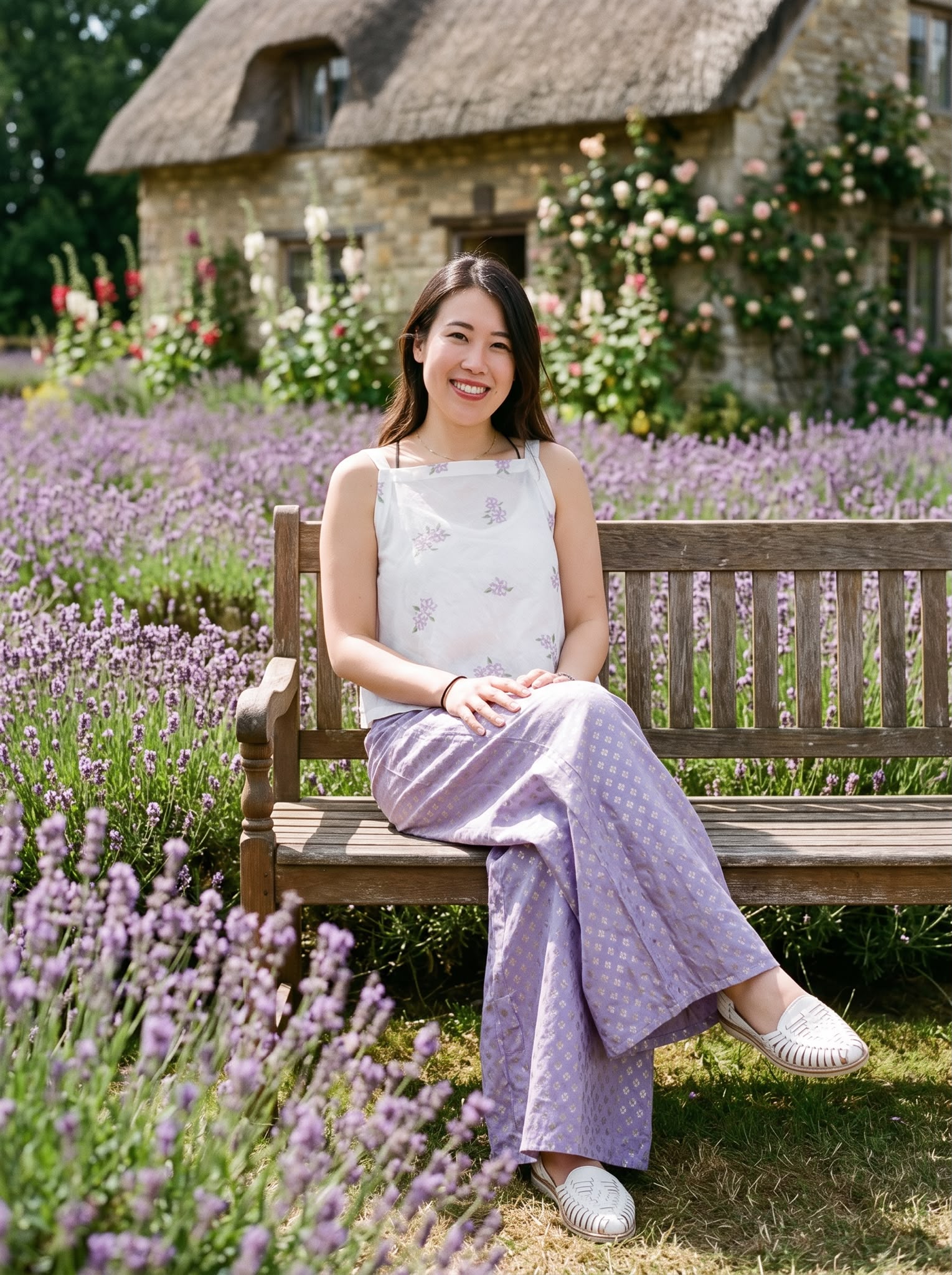 2873 White Simple Lavender Emb Top