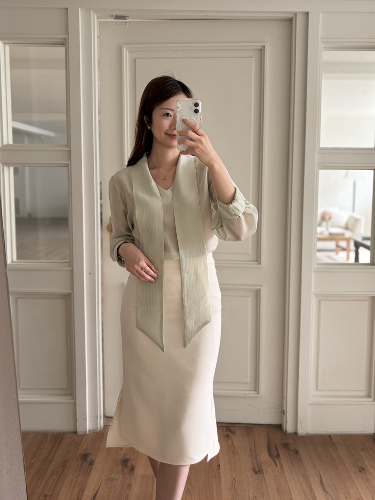 Aurelie Scarf-Tie Blouse (Mint)