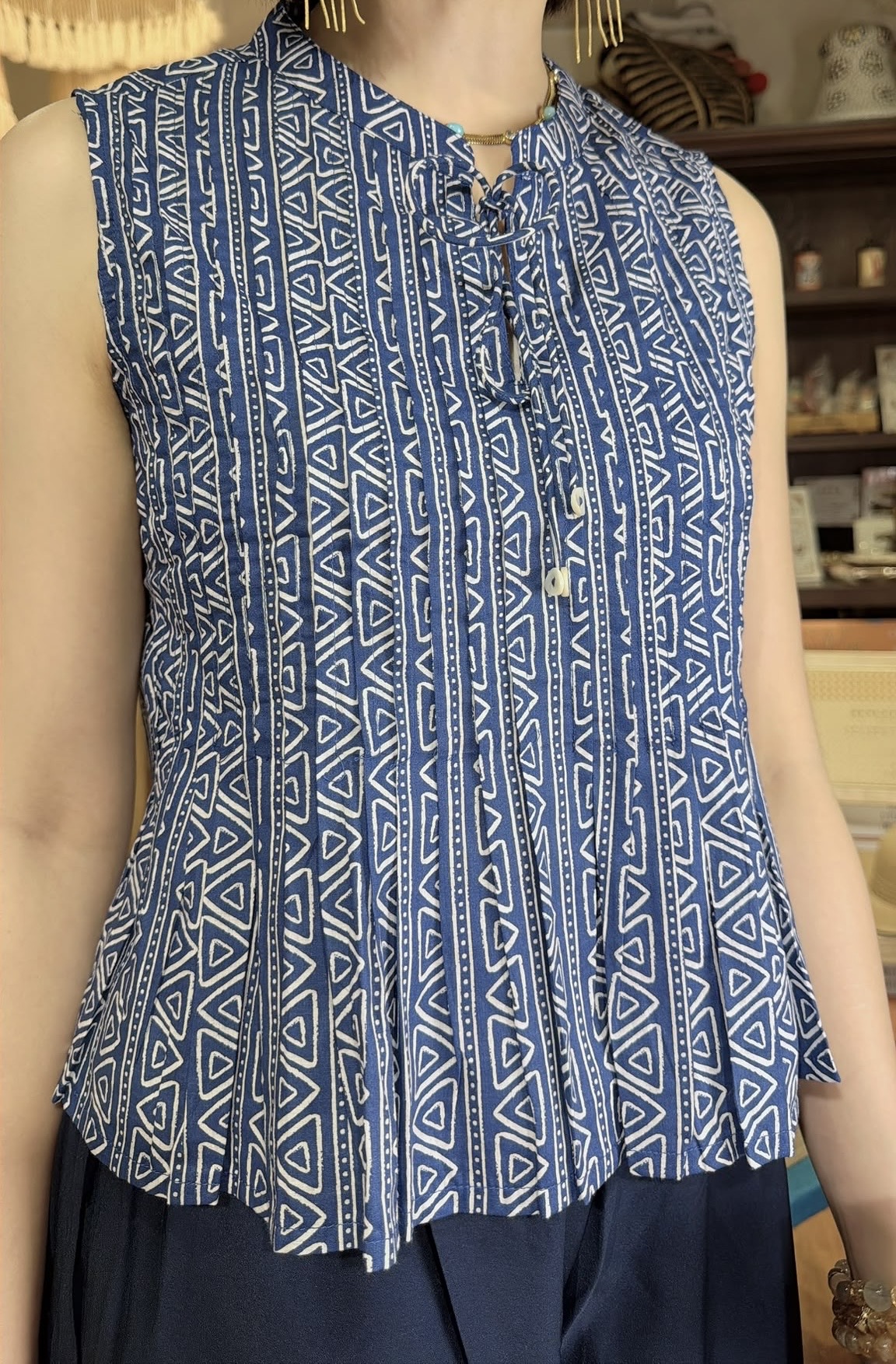 2876 JP Pleated Chest Blue Top