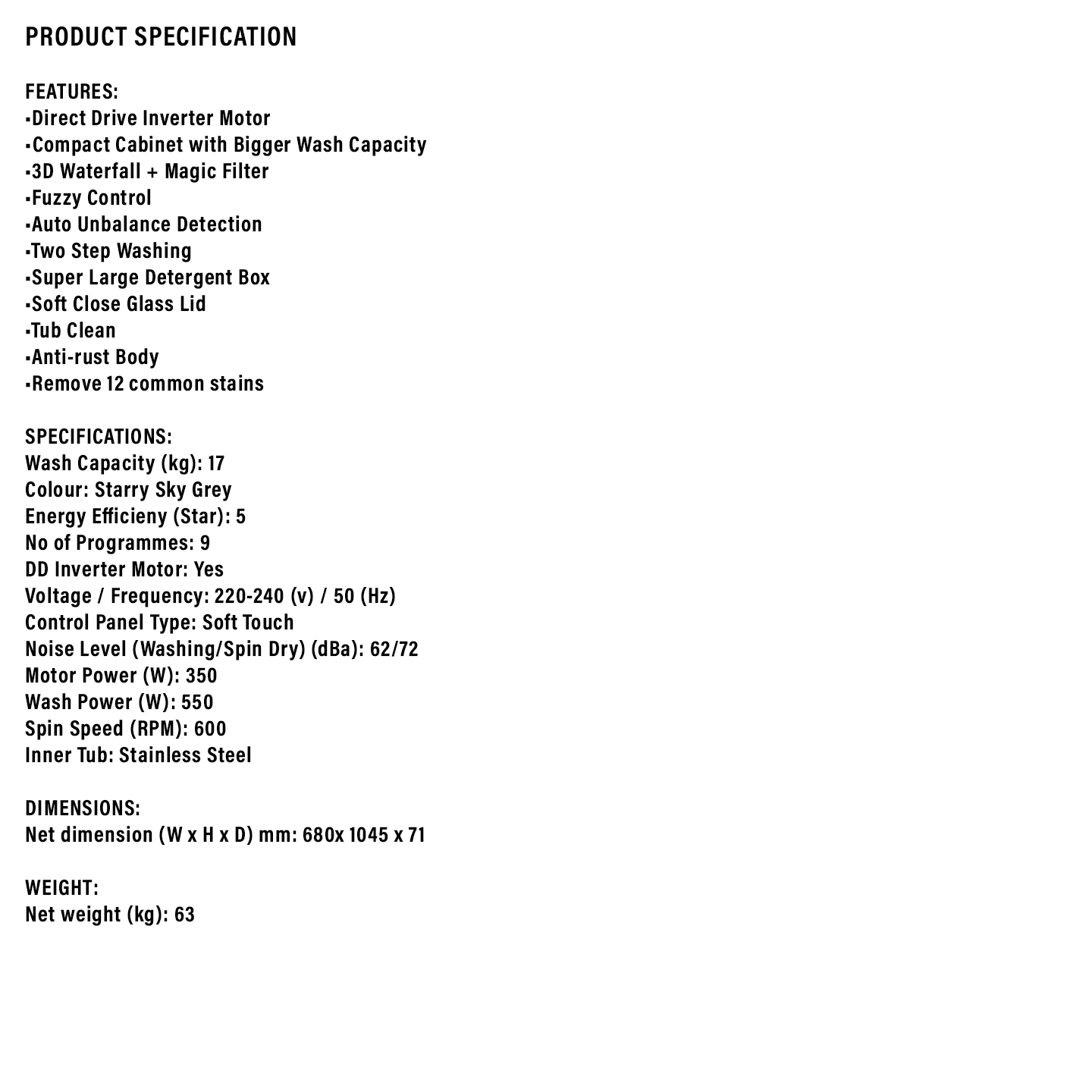 Sharp 17kg DD Inverter Top Load Washer (ESW17SM)