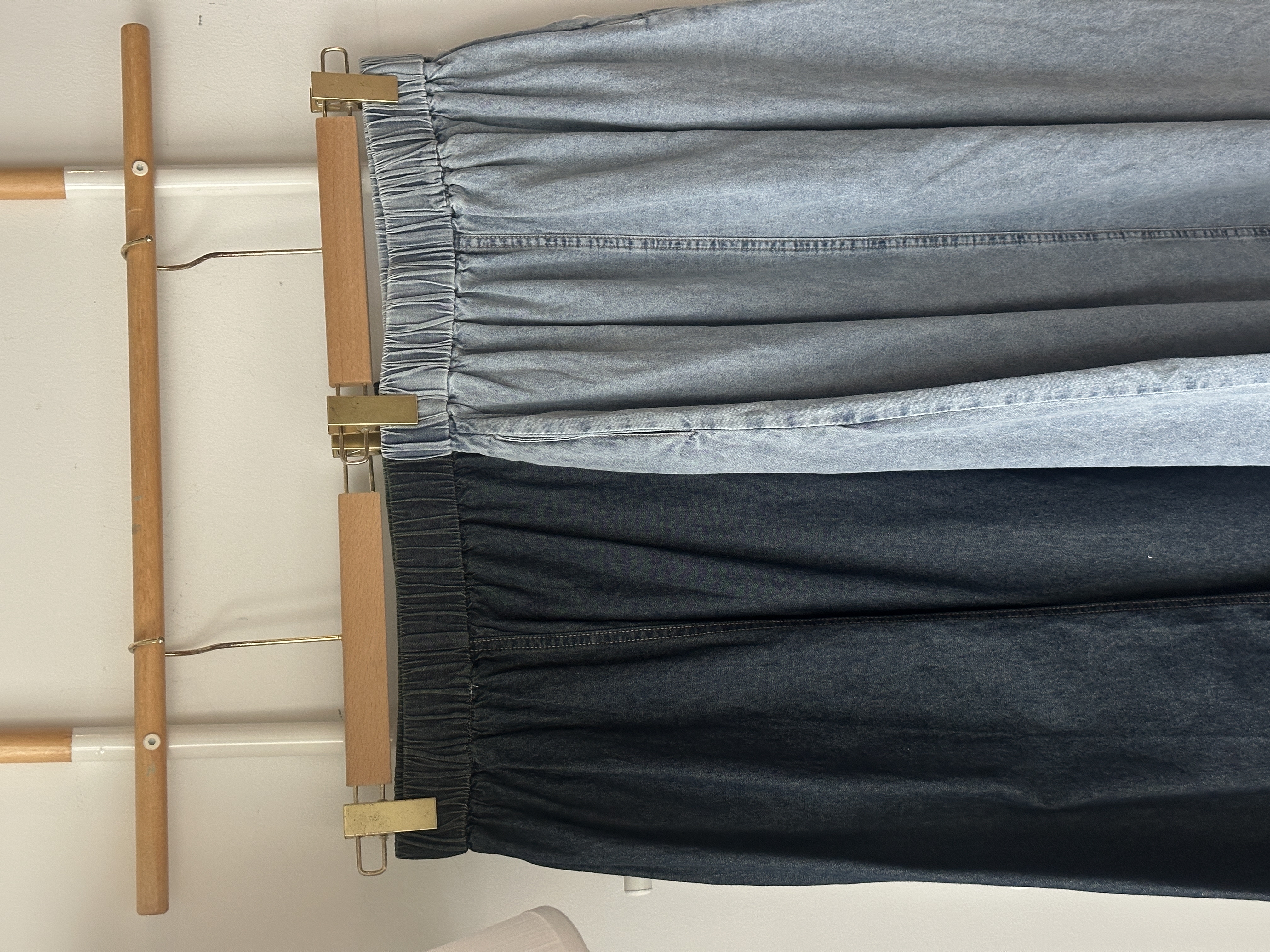 S1937 A Line Denim Skirt - Dark Blue & Light Blue