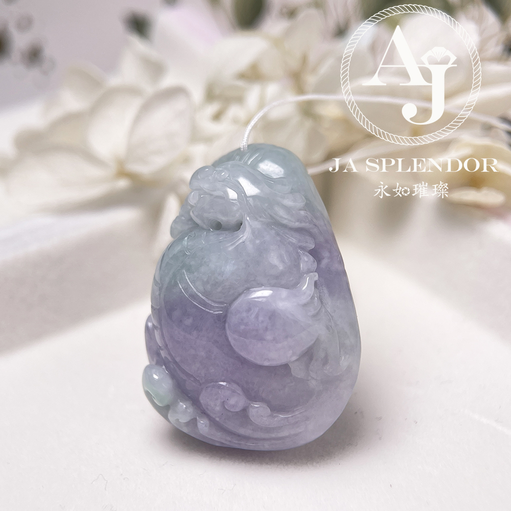 JN-3366 天然翡翠A玉 大師級鏤空精雕俏色春彩雙魚福壽映荷吊墜