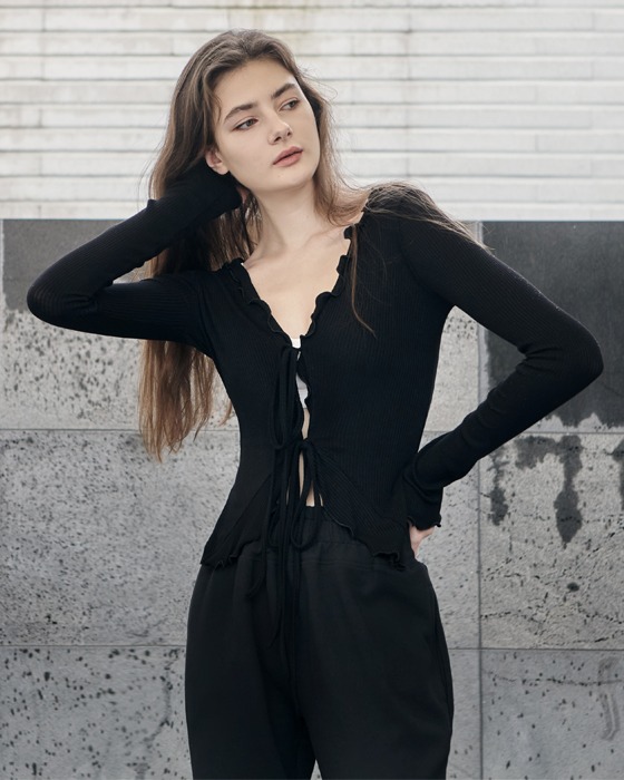 【雲朵邊秋冬Outer】預購_DEVI-O0013 Riley Ruffle Ribbon Cardigan by Devi wear 