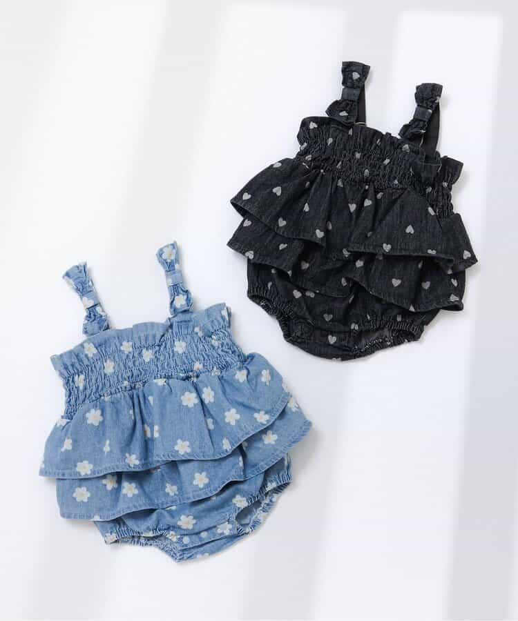 🇯🇵預訂 日本直送🇯🇵Apres les cours兩色花花愛心滿印褶皺吊帶牛仔包屁裙