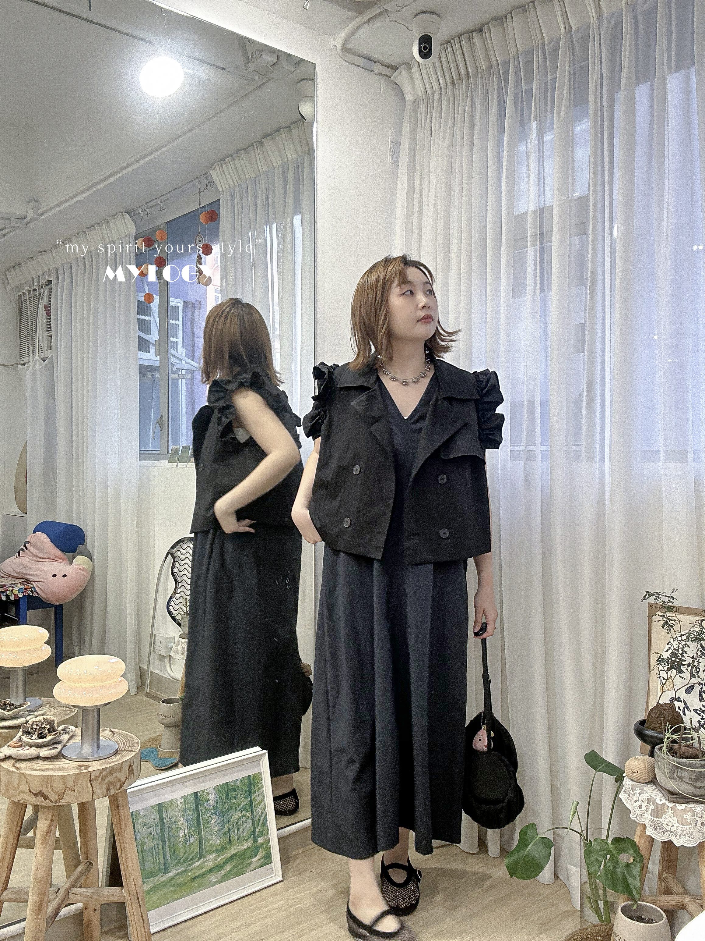 <wk自留隱藏單品> Ruffle袖背心外套 MIE0004 - 黑色 Black