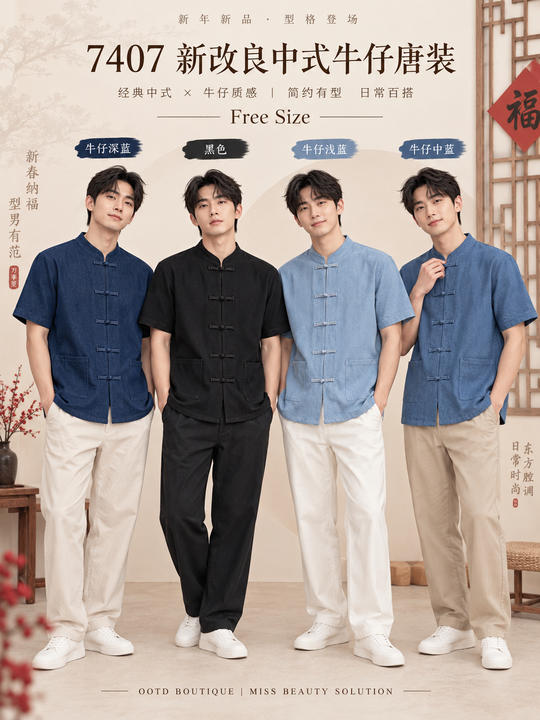 7407 COUPLE CNY JEANS CHEONG SAM 情侣装牛仔唐装