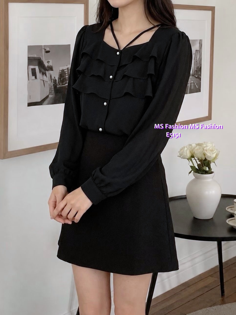 E5151 靚料特色領ruffle top