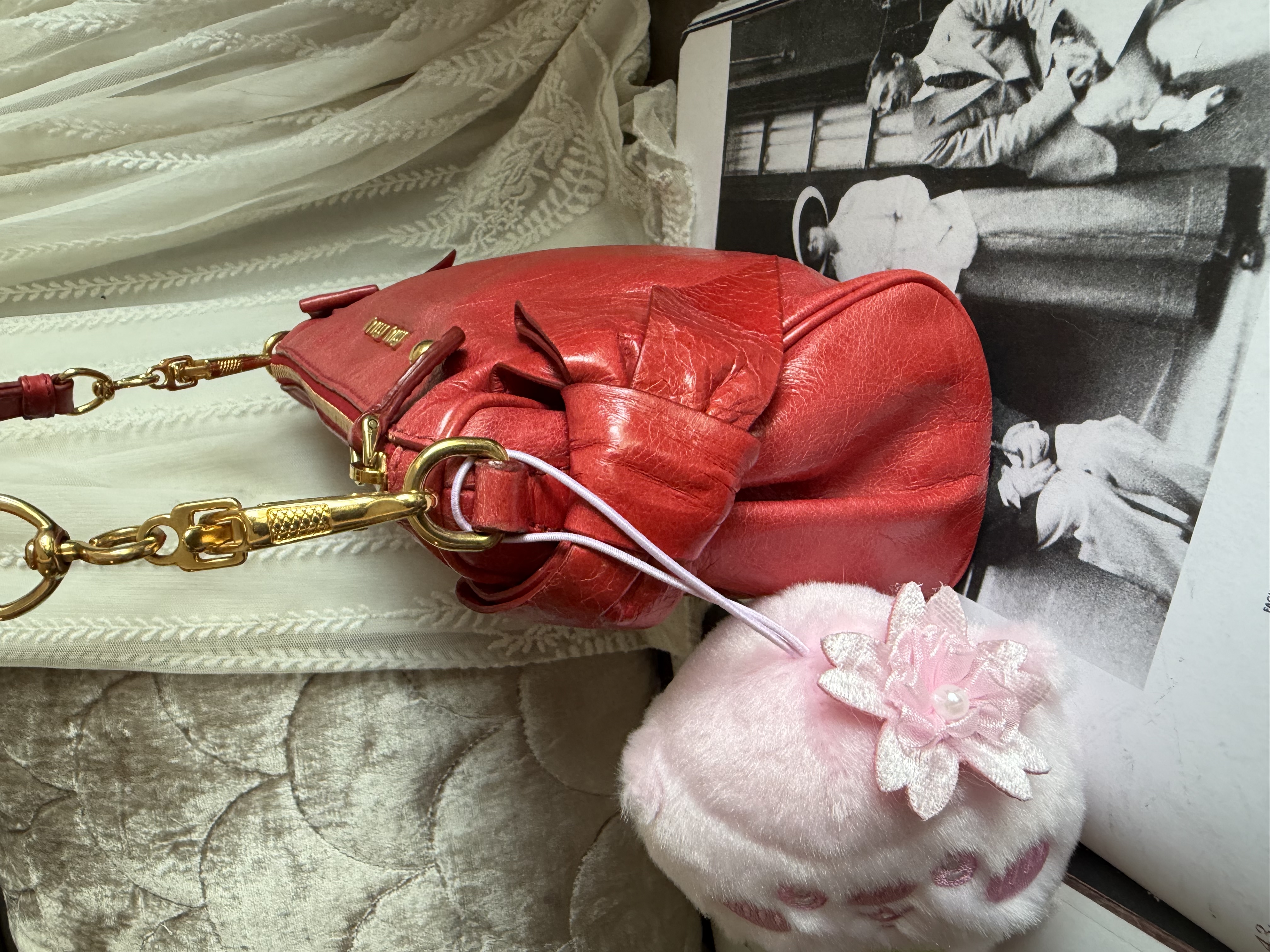 Miu Miu Vitello red leather handbag leather pochette bag / 