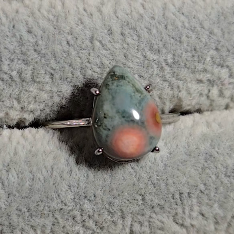 Old stock ocean jasper ring with pink orbs (B) - JW34