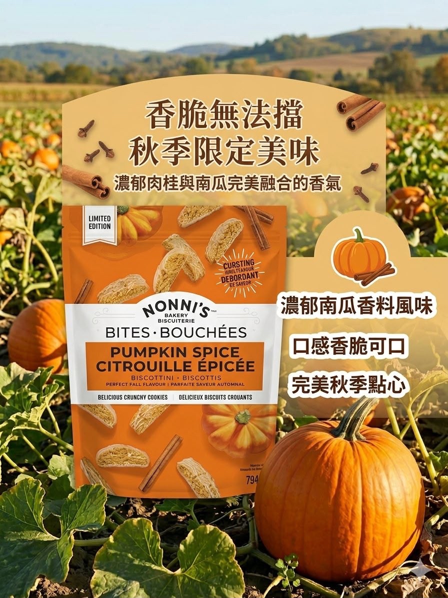 加拿大直送 🎃秋季限定🎃Nonni's 義式脆餅 （南瓜肉桂味）* 794g 