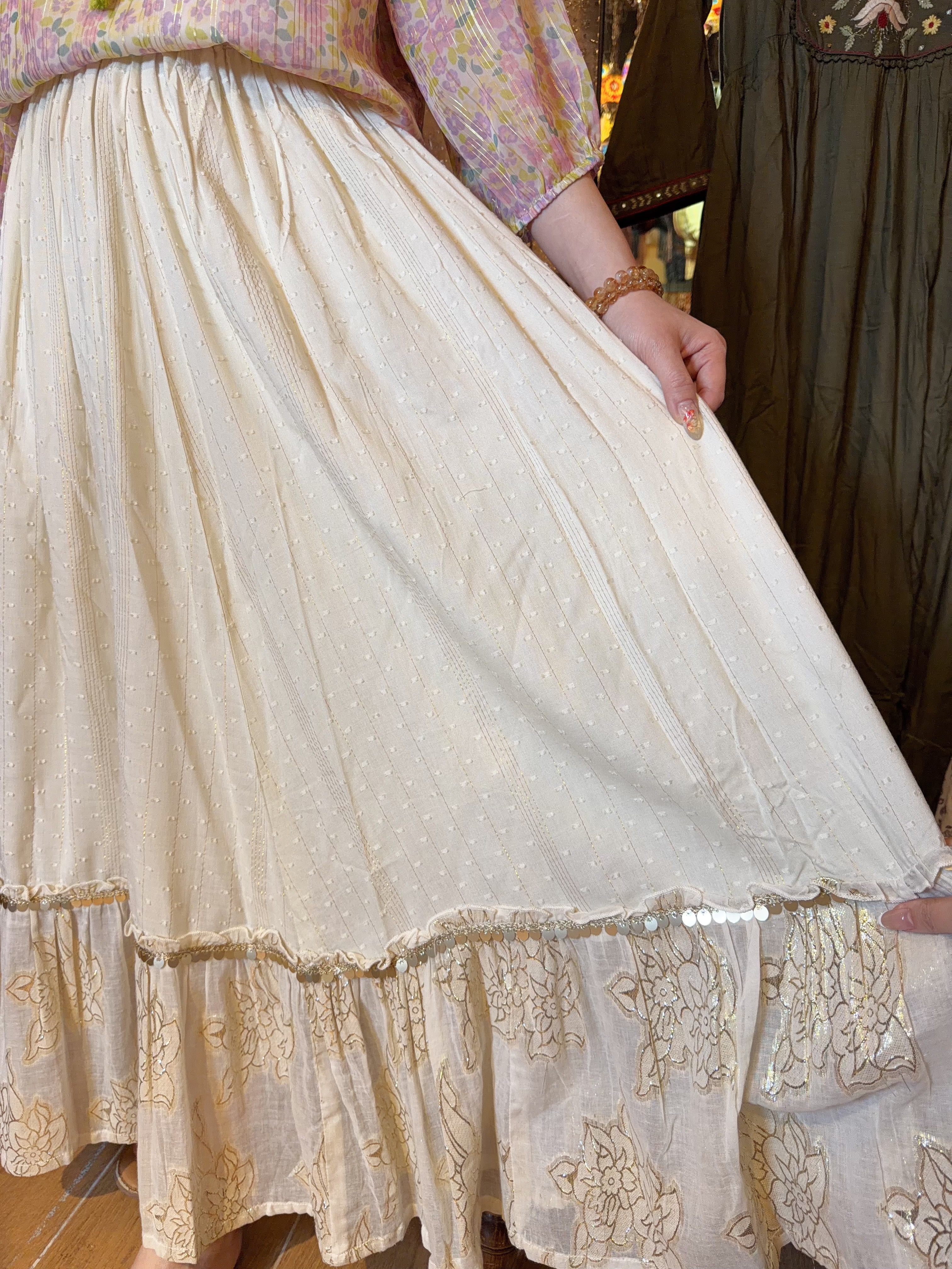 White Gold Floral Skirt 37" #1427