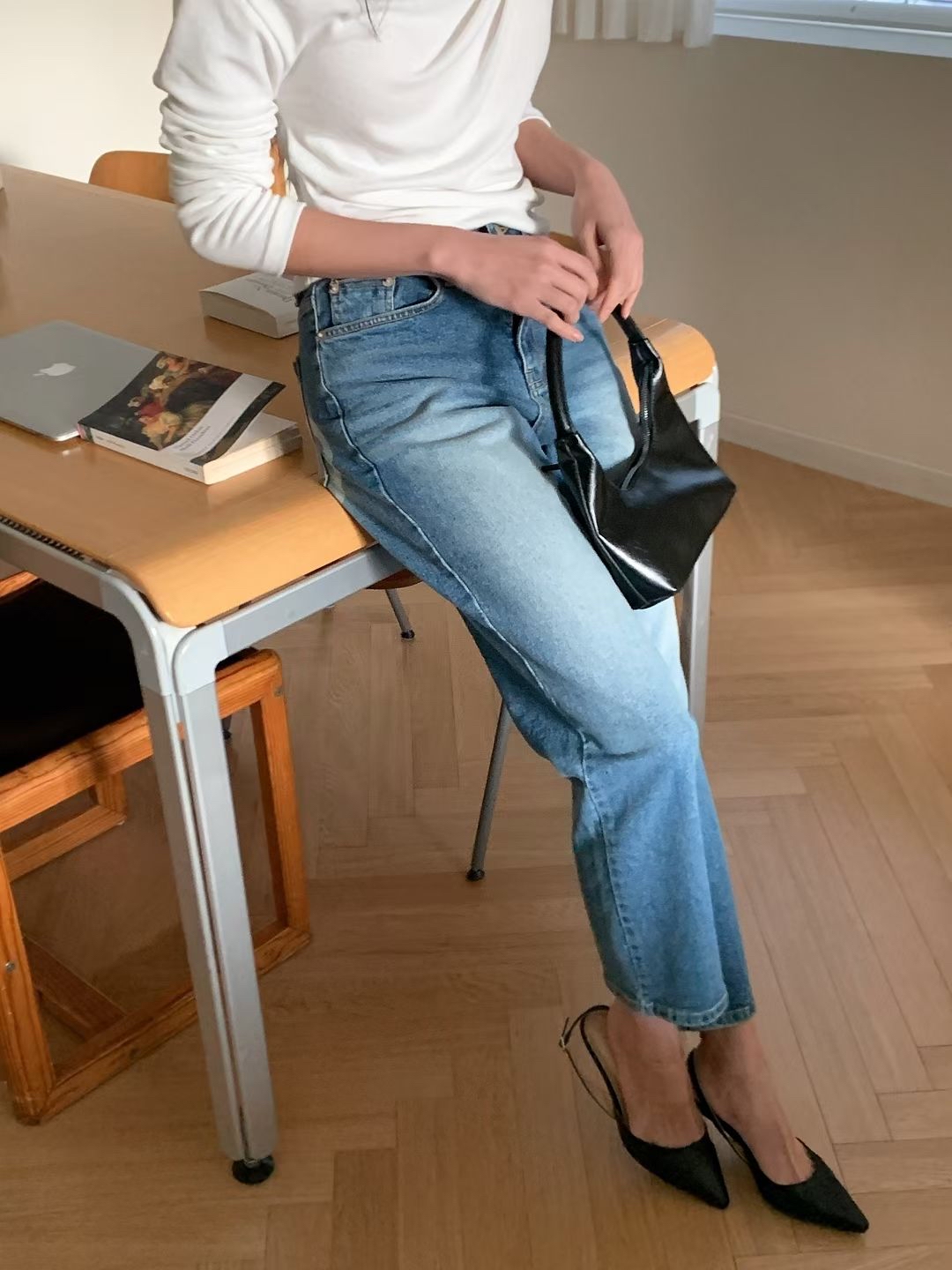 26SS 愛心印花9 分牛仔褲