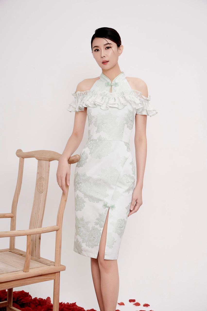 露肩旗袍连身裙 2123