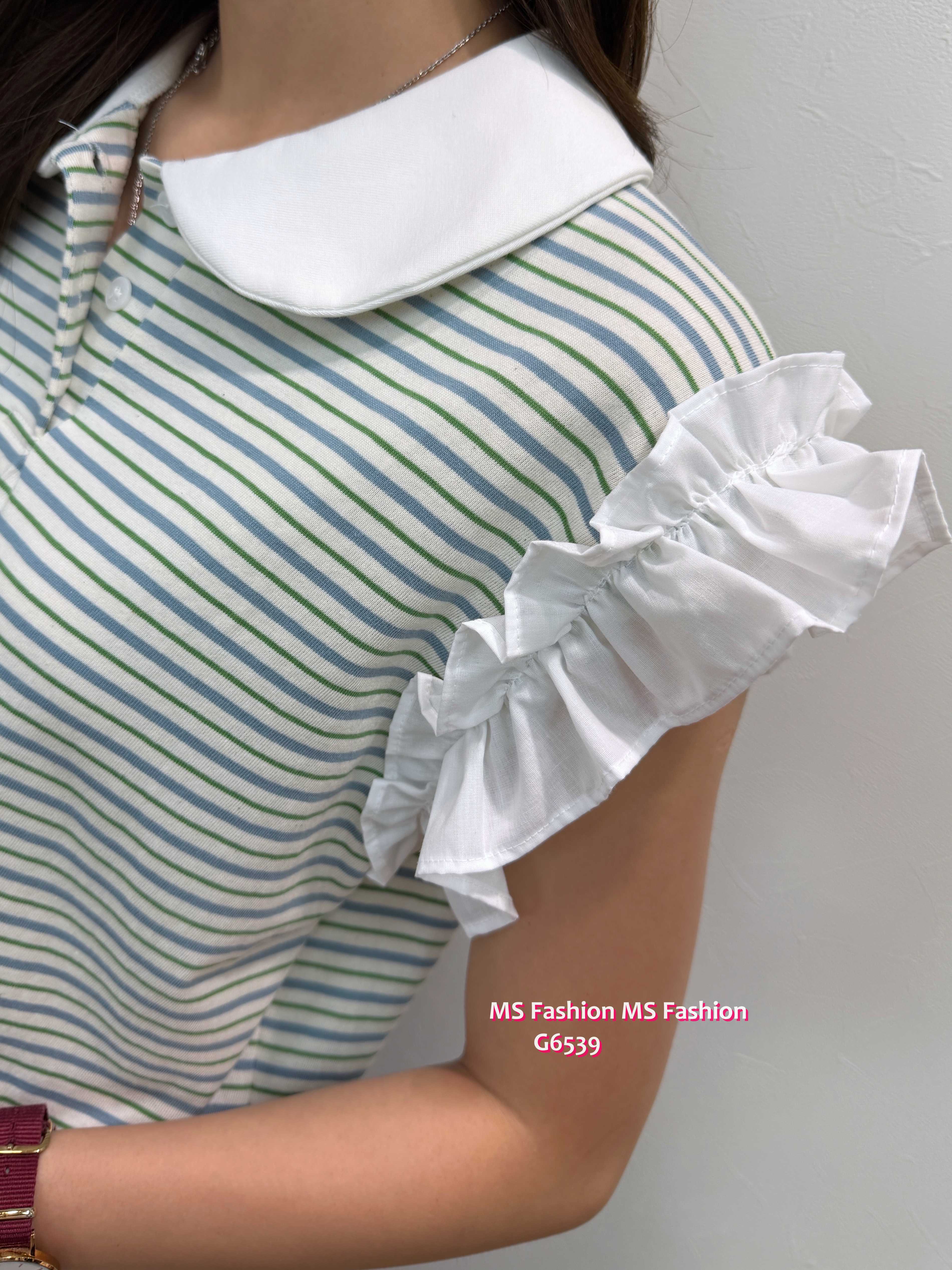 G6539 高質橫間ruffle袖top