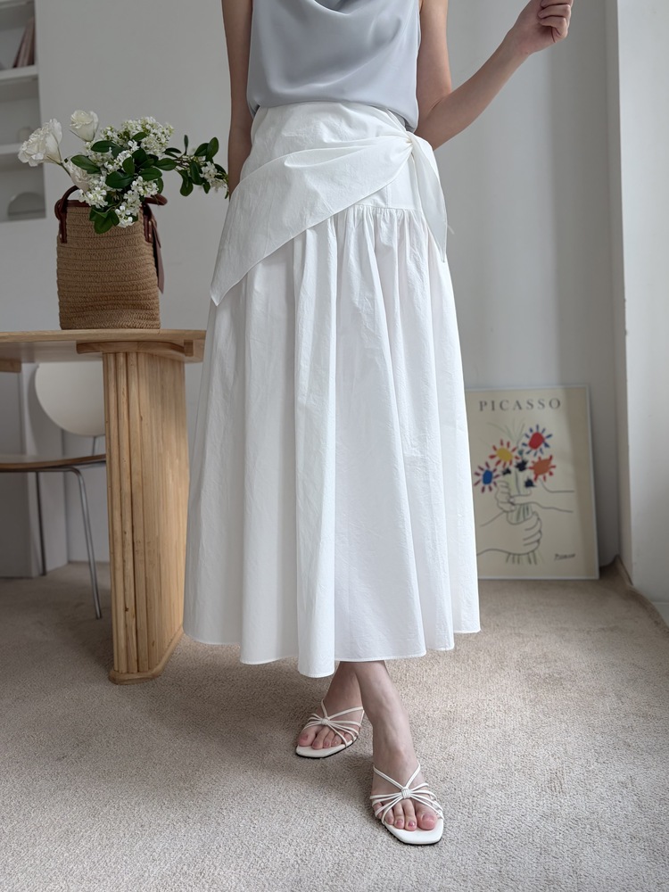 Wrap-Waist Flare Skirt (White)