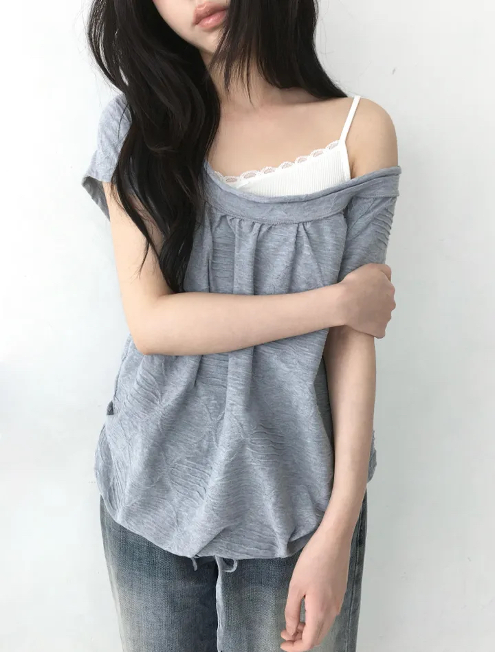 Wide Neck Drawstring Top