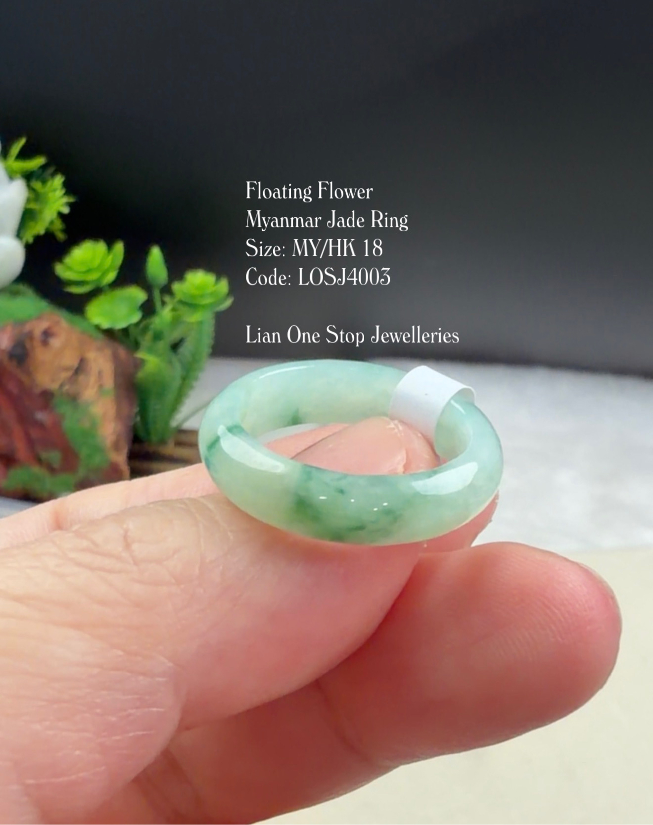 Size 18 Code: LOSJ4003 Floating Flower Myanmar Jade Ring 