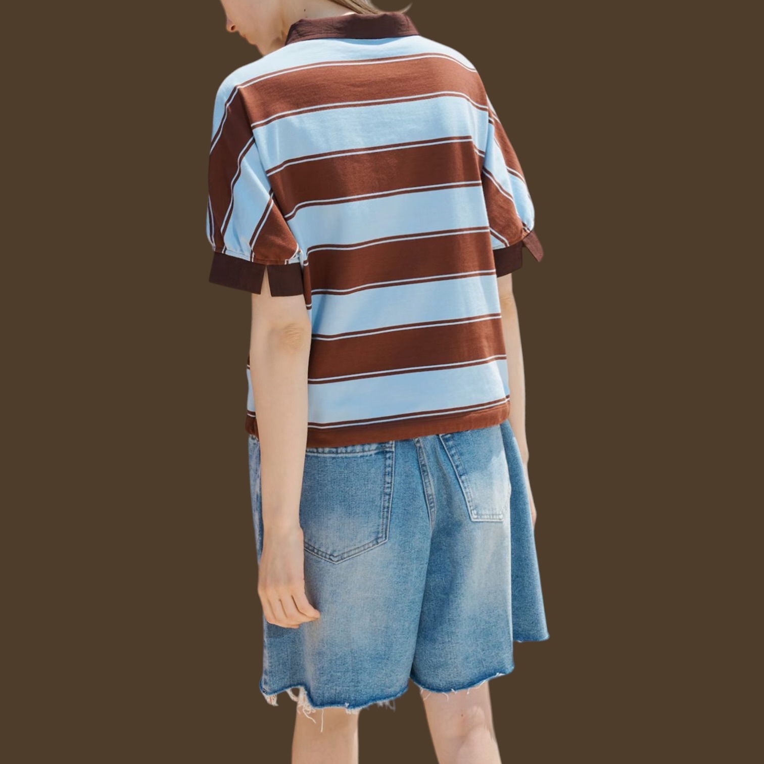 221485 粗間拉錬領Tee