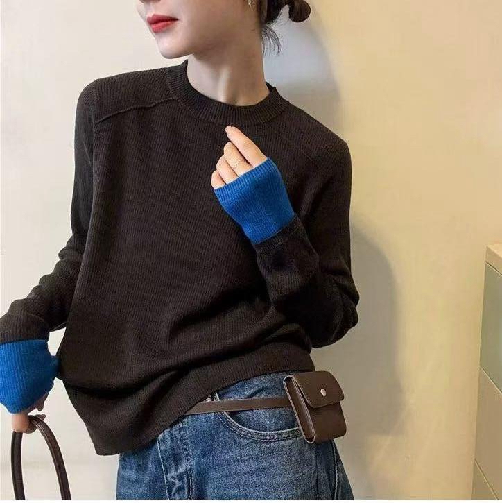 撞色袖彈性針織Top 