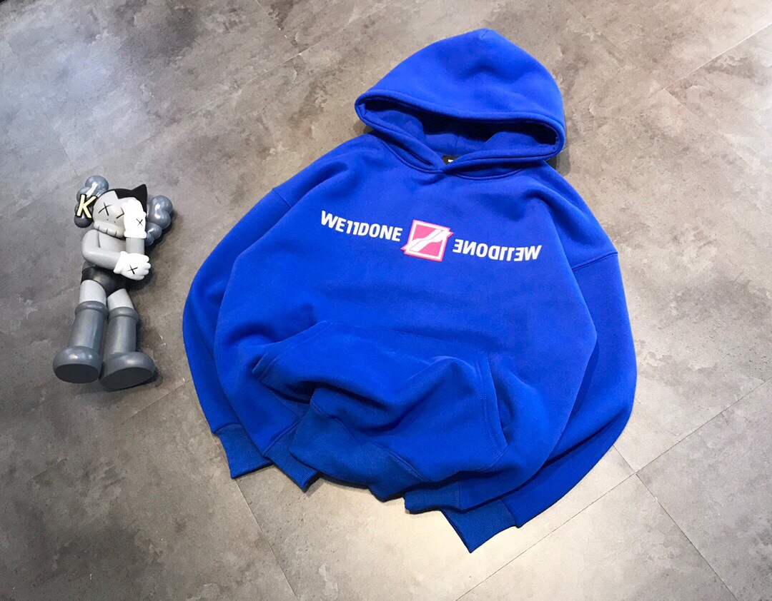 We11Done Logo 鏡像LOGO加絨連帽衛衣