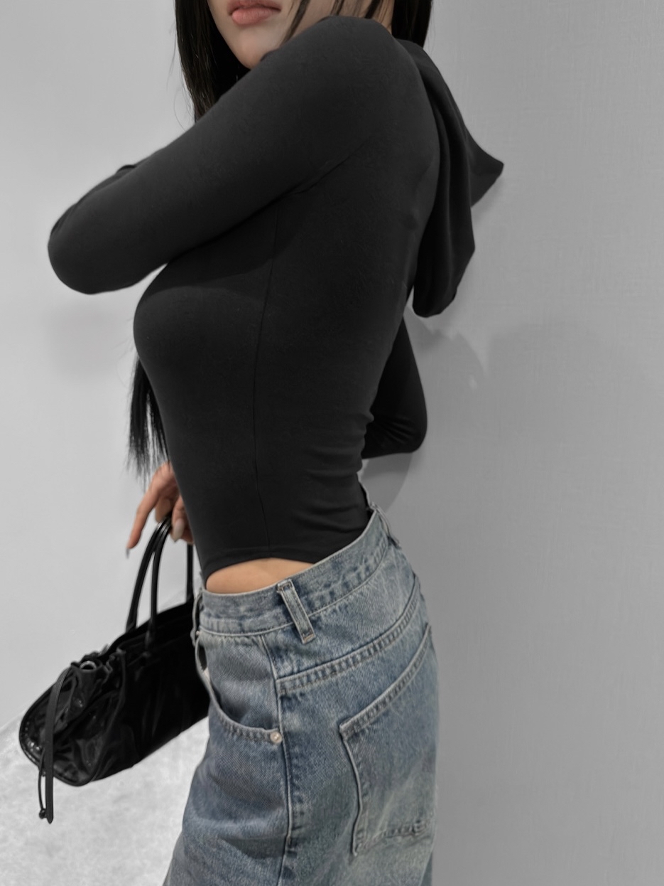 Solid Fitted Hooded Bodysuit