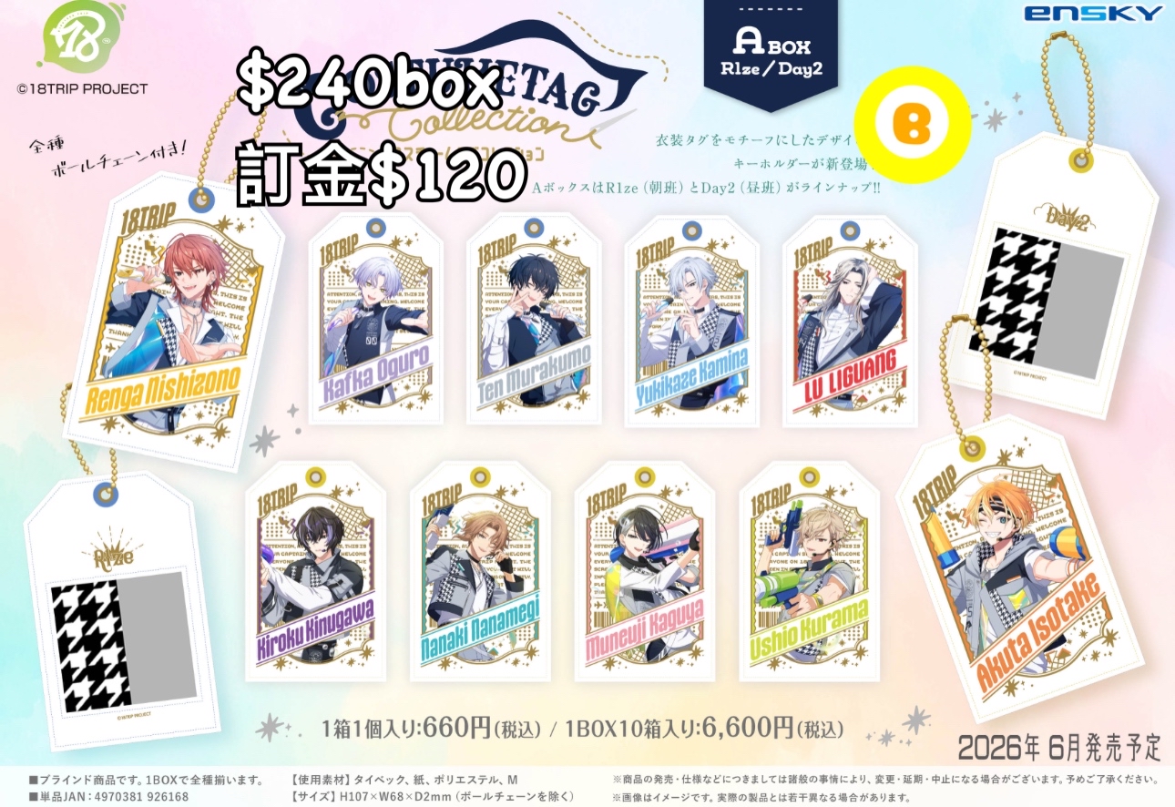 Preorder預訂6/2026年18trip Costume Tag原盒