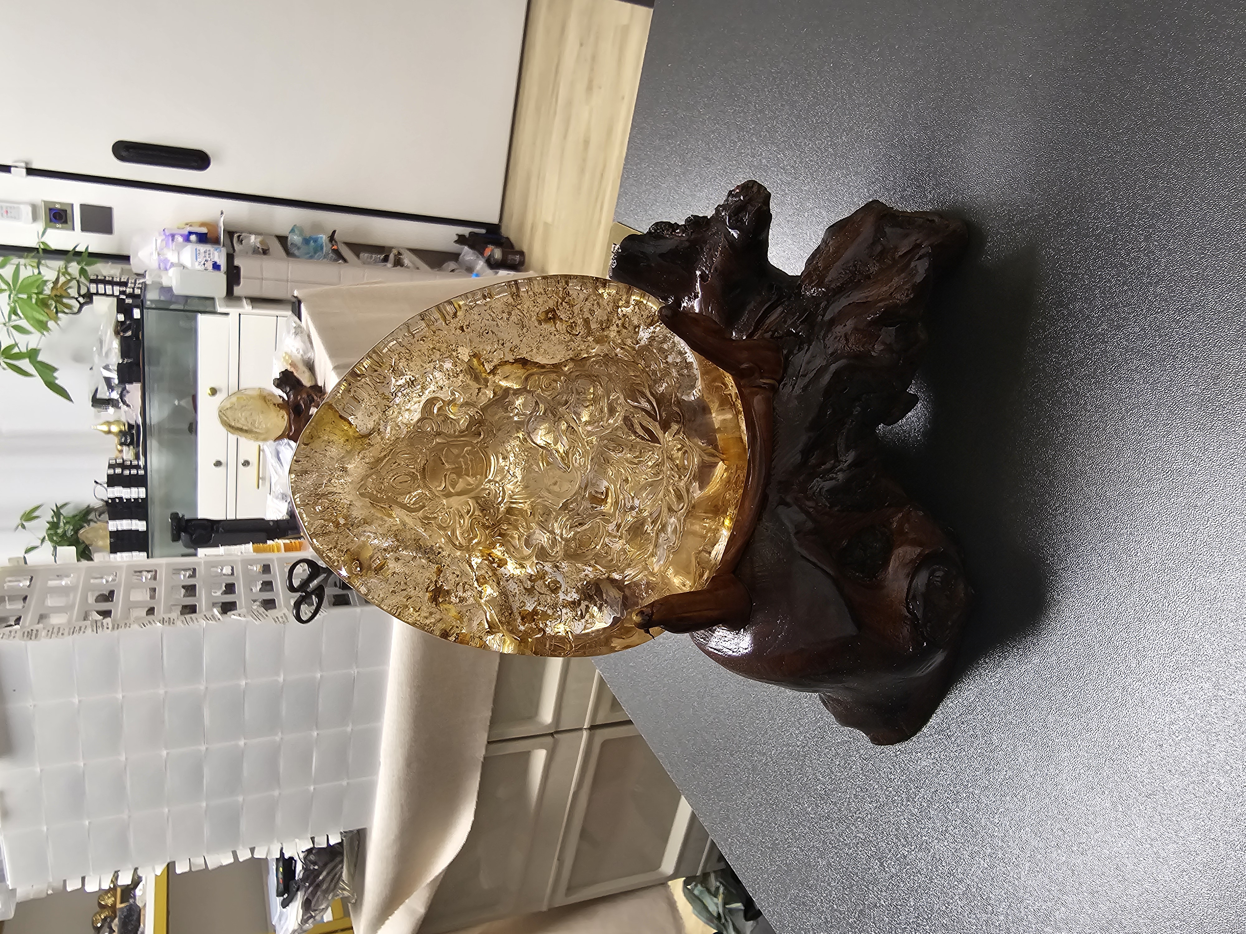 (收藏級) 暴力黃財神黃膠花水晶擺件 (No.YJS002)